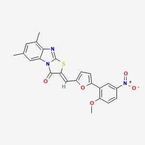 molecular formula C23H17N3O5S B11518319 (2Z)-2-{[5-(2-methoxy-5-nitrophenyl)furan-2-yl]methylidene}-6,8-dimethyl[1,3]thiazolo[3,2-a]benzimidazol-3(2H)-one 