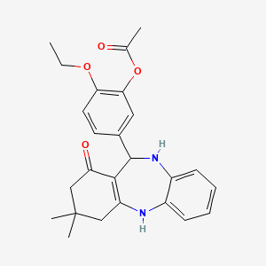 molecular formula C25H28N2O4 B11518321 5-(3,3-dimethyl-1-oxo-2,3,4,5,10,11-hexahydro-1H-dibenzo[b,e][1,4]diazepin-11-yl)-2-ethoxyphenyl acetate 