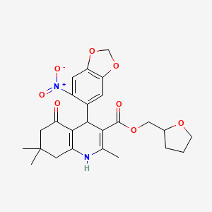 molecular formula C25H28N2O8 B11518347 Tetrahydrofuran-2-ylmethyl 2,7,7-trimethyl-4-(6-nitro-1,3-benzodioxol-5-yl)-5-oxo-1,4,5,6,7,8-hexahydroquinoline-3-carboxylate 