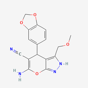 6-Amino-4-(1,3-benzodioxol-5-yl)-3-(methoxymethyl)-1,4-dihydropyrano[2,3-c]pyrazole-5-carbonitrile