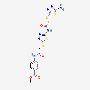 molecular formula C16H15N7O4S4 B11518367 Methyl 4-[({[5-({[(5-amino-1,3,4-thiadiazol-2-yl)sulfanyl]acetyl}amino)-1,3,4-thiadiazol-2-yl]sulfanyl}acetyl)amino]benzoate 