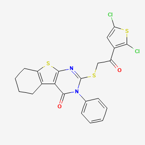 molecular formula C22H16Cl2N2O2S3 B11518380 2-{[2-(2,5-dichloro-3-thienyl)-2-oxoethyl]sulfanyl}-3-phenyl-5,6,7,8-tetrahydro[1]benzothieno[2,3-d]pyrimidin-4(3H)-one 