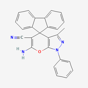 molecular formula C26H18N4O B11518384 6'-amino-3'-methyl-1'-phenyl-1'H-spiro[fluorene-9,4'-pyrano[2,3-c]pyrazole]-5'-carbonitrile 