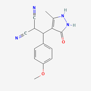 molecular formula C15H14N4O2 B11518395 [(3-hydroxy-5-methyl-1H-pyrazol-4-yl)(4-methoxyphenyl)methyl]propanedinitrile 