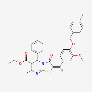 molecular formula C31H27FN2O5S B11518419 ethyl (2E)-2-{4-[(4-fluorobenzyl)oxy]-3-methoxybenzylidene}-7-methyl-3-oxo-5-phenyl-2,3-dihydro-5H-[1,3]thiazolo[3,2-a]pyrimidine-6-carboxylate 