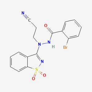 molecular formula C17H13BrN4O3S B11518571 2-bromo-N'-(2-cyanoethyl)-N'-(1,1-dioxido-1,2-benzothiazol-3-yl)benzohydrazide 