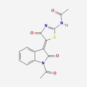 molecular formula C15H11N3O4S B11518574 N-[(2Z,5Z)-5-(1-acetyl-2-oxo-1,2-dihydro-3H-indol-3-ylidene)-4-oxo-1,3-thiazolidin-2-ylidene]acetamide 