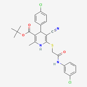 molecular formula C26H25Cl2N3O3S B11518599 Tert-butyl 4-(4-chlorophenyl)-6-({2-[(3-chlorophenyl)amino]-2-oxoethyl}sulfanyl)-5-cyano-2-methyl-1,4-dihydropyridine-3-carboxylate 