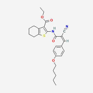 molecular formula C26H30N2O4S B11518645 ethyl 2-({(2Z)-2-cyano-3-[4-(pentyloxy)phenyl]prop-2-enoyl}amino)-4,5,6,7-tetrahydro-1-benzothiophene-3-carboxylate 