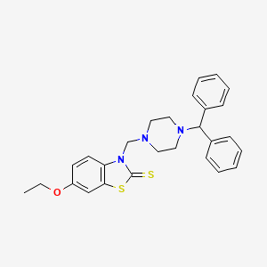 molecular formula C27H29N3OS2 B11518705 3-{[4-(diphenylmethyl)piperazin-1-yl]methyl}-6-ethoxy-1,3-benzothiazole-2(3H)-thione CAS No. 361464-36-0