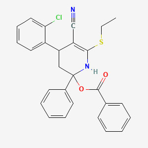 molecular formula C27H23ClN2O2S B11518745 4-(2-Chlorophenyl)-5-cyano-6-(ethylsulfanyl)-2-phenyl-1,2,3,4-tetrahydropyridin-2-yl benzoate 