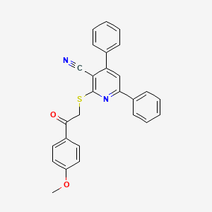 molecular formula C27H20N2O2S B11518762 2-{[2-(4-Methoxyphenyl)-2-oxoethyl]sulfanyl}-4,6-diphenylpyridine-3-carbonitrile 