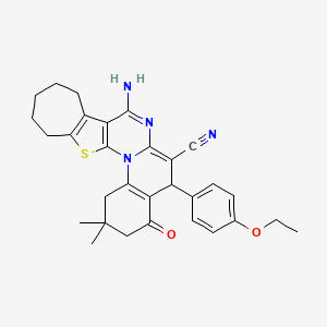 13-amino-9-(4-ethoxyphenyl)-5,5-dimethyl-7-oxo-22-thia-2,12-diazapentacyclo[12.8.0.02,11.03,8.015,21]docosa-1(14),3(8),10,12,15(21)-pentaene-10-carbonitrile