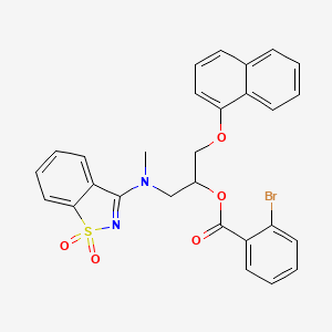 molecular formula C28H23BrN2O5S B11518802 2-[(1,1-dioxo-1H-1,2-benzisothiazol-3-yl)(methyl)amino]-1-[(1-naphthyloxy)methyl]ethyl 2-bromobenzoate 