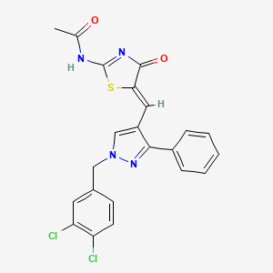 N-[(2E,5Z)-5-{[1-(3,4-dichlorobenzyl)-3-phenyl-1H-pyrazol-4-yl]methylidene}-4-oxo-1,3-thiazolidin-2-ylidene]acetamide