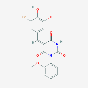 molecular formula C19H15BrN2O6 B11518828 (5E)-5-[(3-bromo-4-hydroxy-5-methoxyphenyl)methylidene]-1-(2-methoxyphenyl)-1,3-diazinane-2,4,6-trione 