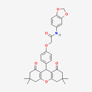 N-(1,3-benzodioxol-5-yl)-2-[4-(3,3,6,6-tetramethyl-1,8-dioxo-2,3,4,5,6,7,8,9-octahydro-1H-xanthen-9-yl)phenoxy]acetamide