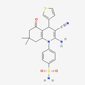 molecular formula C22H22N4O3S2 B11518855 4-[2-amino-3-cyano-7,7-dimethyl-5-oxo-4-(thiophen-3-yl)-5,6,7,8-tetrahydroquinolin-1(4H)-yl]benzenesulfonamide 