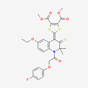 molecular formula C28H26FNO7S3 B11518870 dimethyl 2-{6-ethoxy-1-[(4-fluorophenoxy)acetyl]-2,2-dimethyl-3-thioxo-2,3-dihydroquinolin-4(1H)-ylidene}-1,3-dithiole-4,5-dicarboxylate 