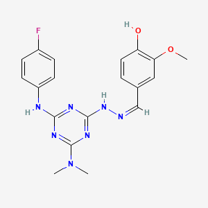 4-[(Z)-(2-{4-(dimethylamino)-6-[(4-fluorophenyl)amino]-1,3,5-triazin-2-yl}hydrazinylidene)methyl]-2-methoxyphenol