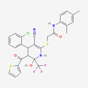 2-{[4-(2-chlorophenyl)-3-cyano-6-hydroxy-5-(thiophen-2-ylcarbonyl)-6-(trifluoromethyl)-1,4,5,6-tetrahydropyridin-2-yl]sulfanyl}-N-(2,4-dimethylphenyl)acetamide