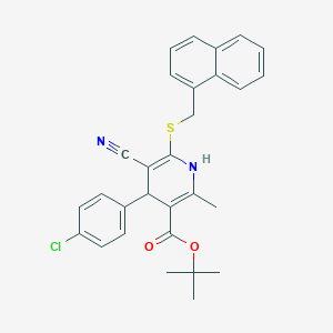 molecular formula C29H27ClN2O2S B11518997 Tert-butyl 4-(4-chlorophenyl)-5-cyano-2-methyl-6-[(naphthalen-1-ylmethyl)sulfanyl]-1,4-dihydropyridine-3-carboxylate 