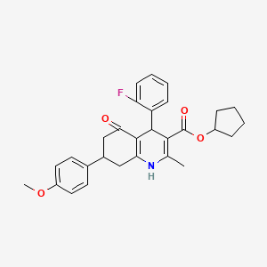 Cyclopentyl 4-(2-fluorophenyl)-7-(4-methoxyphenyl)-2-methyl-5-oxo-1,4,5,6,7,8-hexahydroquinoline-3-carboxylate