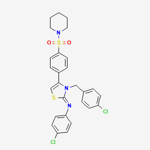 molecular formula C27H25Cl2N3O2S2 B11519039 4-chloro-N-[(2Z)-3-(4-chlorobenzyl)-4-[4-(piperidin-1-ylsulfonyl)phenyl]-1,3-thiazol-2(3H)-ylidene]aniline 