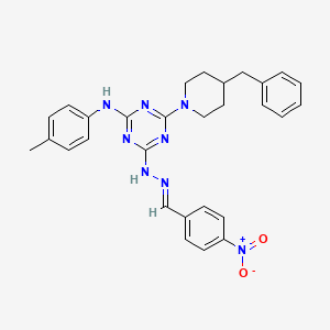 molecular formula C29H30N8O2 B11519042 4-(4-benzylpiperidin-1-yl)-N-(4-methylphenyl)-6-[(2E)-2-(4-nitrobenzylidene)hydrazinyl]-1,3,5-triazin-2-amine 