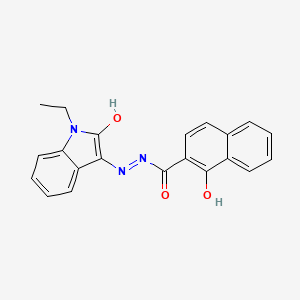 molecular formula C21H17N3O3 B11519093 N'-[(3E)-1-ethyl-2-oxo-1,2-dihydro-3H-indol-3-ylidene]-1-hydroxynaphthalene-2-carbohydrazide 