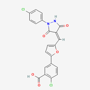 molecular formula C21H12Cl2N2O5 B11519100 2-chloro-5-(5-{(Z)-[1-(4-chlorophenyl)-3,5-dioxopyrazolidin-4-ylidene]methyl}furan-2-yl)benzoic acid 