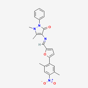 molecular formula C24H22N4O4 B11519113 4-({(E)-[5-(2,5-dimethyl-4-nitrophenyl)furan-2-yl]methylidene}amino)-1,5-dimethyl-2-phenyl-1,2-dihydro-3H-pyrazol-3-one 