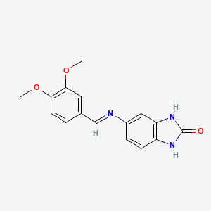 molecular formula C16H15N3O3 B11519138 5-{[(E)-(3,4-dimethoxyphenyl)methylidene]amino}-1,3-dihydro-2H-benzimidazol-2-one 