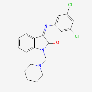 molecular formula C20H19Cl2N3O B11519148 (3Z)-3-[(3,5-dichlorophenyl)imino]-1-(piperidin-1-ylmethyl)-1,3-dihydro-2H-indol-2-one 