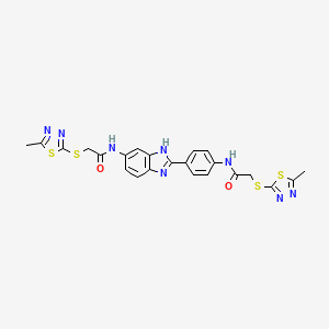 2-[(5-methyl-1,3,4-thiadiazol-2-yl)sulfanyl]-N-{4-[6-({[(5-methyl-1,3,4-thiadiazol-2-yl)sulfanyl]acetyl}amino)-1H-benzimidazol-2-yl]phenyl}acetamide