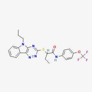 molecular formula C23H22F3N5O2S B11519338 2-({5-Propyl-5H-[1,2,4]triazino[5,6-B]indol-3-YL}sulfanyl)-N-[4-(trifluoromethoxy)phenyl]butanamide 