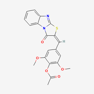 molecular formula C20H16N2O5S B11519384 2,6-dimethoxy-4-[(E)-(3-oxo[1,3]thiazolo[3,2-a]benzimidazol-2(3H)-ylidene)methyl]phenyl acetate 