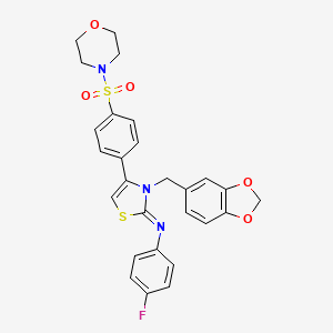 molecular formula C27H24FN3O5S2 B11519388 N-[(2Z)-3-(1,3-benzodioxol-5-ylmethyl)-4-[4-(morpholin-4-ylsulfonyl)phenyl]-1,3-thiazol-2(3H)-ylidene]-4-fluoroaniline 