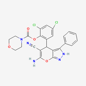 2-(6-Amino-5-cyano-3-phenyl-1,4-dihydropyrano[2,3-c]pyrazol-4-yl)-4,6-dichlorophenyl morpholine-4-carboxylate