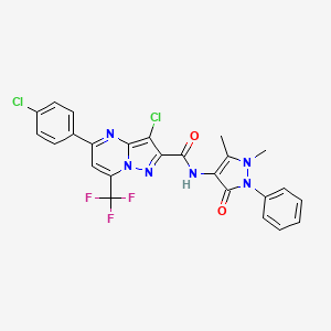 3-chloro-5-(4-chlorophenyl)-N-(1,5-dimethyl-3-oxo-2-phenyl-2,3-dihydro-1H-pyrazol-4-yl)-7-(trifluoromethyl)pyrazolo[1,5-a]pyrimidine-2-carboxamide