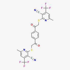 molecular formula C26H16F6N4O2S2 B11519550 2,2'-{Benzene-1,4-diylbis[(2-oxoethane-2,1-diyl)sulfanediyl]}bis[6-methyl-4-(trifluoromethyl)pyridine-3-carbonitrile] 