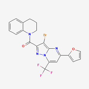 molecular formula C21H14BrF3N4O2 B11519591 1-{[3-Bromo-5-(2-furyl)-7-(trifluoromethyl)pyrazolo[1,5-a]pyrimidin-2-yl]carbonyl}-1,2,3,4-tetrahydroquinoline 