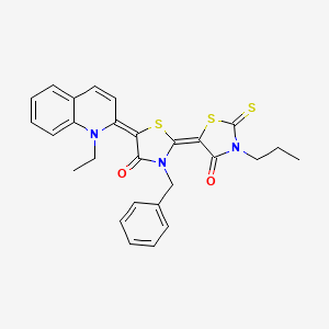 (2Z,5E)-3-benzyl-5-(1-ethylquinolin-2(1H)-ylidene)-2-(4-oxo-3-propyl-2-thioxo-1,3-thiazolidin-5-ylidene)-1,3-thiazolidin-4-one