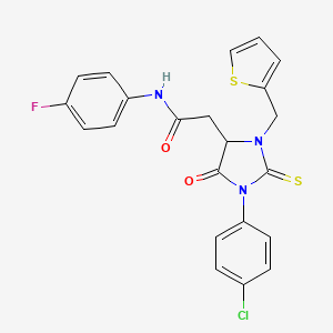 2-[1-(4-chlorophenyl)-5-oxo-3-(thiophen-2-ylmethyl)-2-thioxoimidazolidin-4-yl]-N-(4-fluorophenyl)acetamide