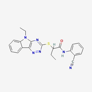 molecular formula C22H20N6OS B11519654 N-(2-cyanophenyl)-2-[(5-ethyl-5H-[1,2,4]triazino[5,6-b]indol-3-yl)sulfanyl]butanamide 