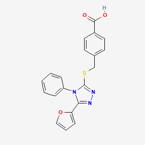 molecular formula C20H15N3O3S B11519662 4-({[5-(furan-2-yl)-4-phenyl-4H-1,2,4-triazol-3-yl]sulfanyl}methyl)benzoic acid 