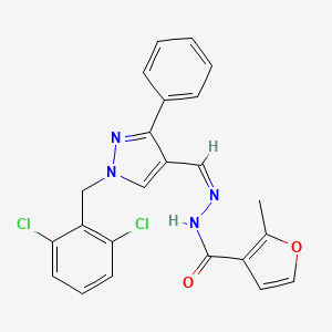 molecular formula C23H18Cl2N4O2 B11519706 N'-{(Z)-[1-(2,6-dichlorobenzyl)-3-phenyl-1H-pyrazol-4-yl]methylidene}-2-methylfuran-3-carbohydrazide 