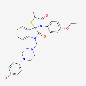 molecular formula C30H31FN4O3S B11519716 3'-(4-Ethoxyphenyl)-1-{[4-(4-fluorophenyl)piperazin-1-YL]methyl}-5'-methyl-1,2-dihydrospiro[indole-3,2'-[1,3]thiazolidine]-2,4'-dione 