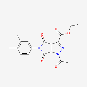 molecular formula C18H19N3O5 B11519756 Ethyl 1-acetyl-5-(3,4-dimethylphenyl)-4,6-dioxo-1,3a,4,5,6,6a-hexahydropyrrolo[3,4-c]pyrazole-3-carboxylate 