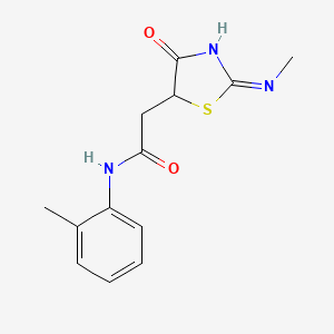 molecular formula C13H15N3O2S B11519767 2-[(2E)-2-(methylimino)-4-oxo-1,3-thiazolidin-5-yl]-N-(2-methylphenyl)acetamide 